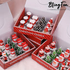 Wax Christmas Candles with Santa and Snowman Designs in Red and White, front view - House Of Avana