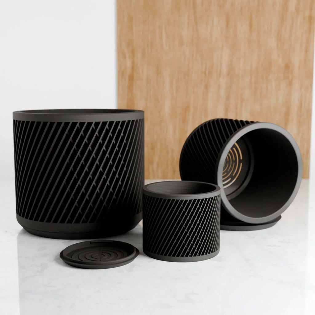 Ceramic Weave Planter with Multilayer Design and Earthy Tone, close-up view - House Of Avana