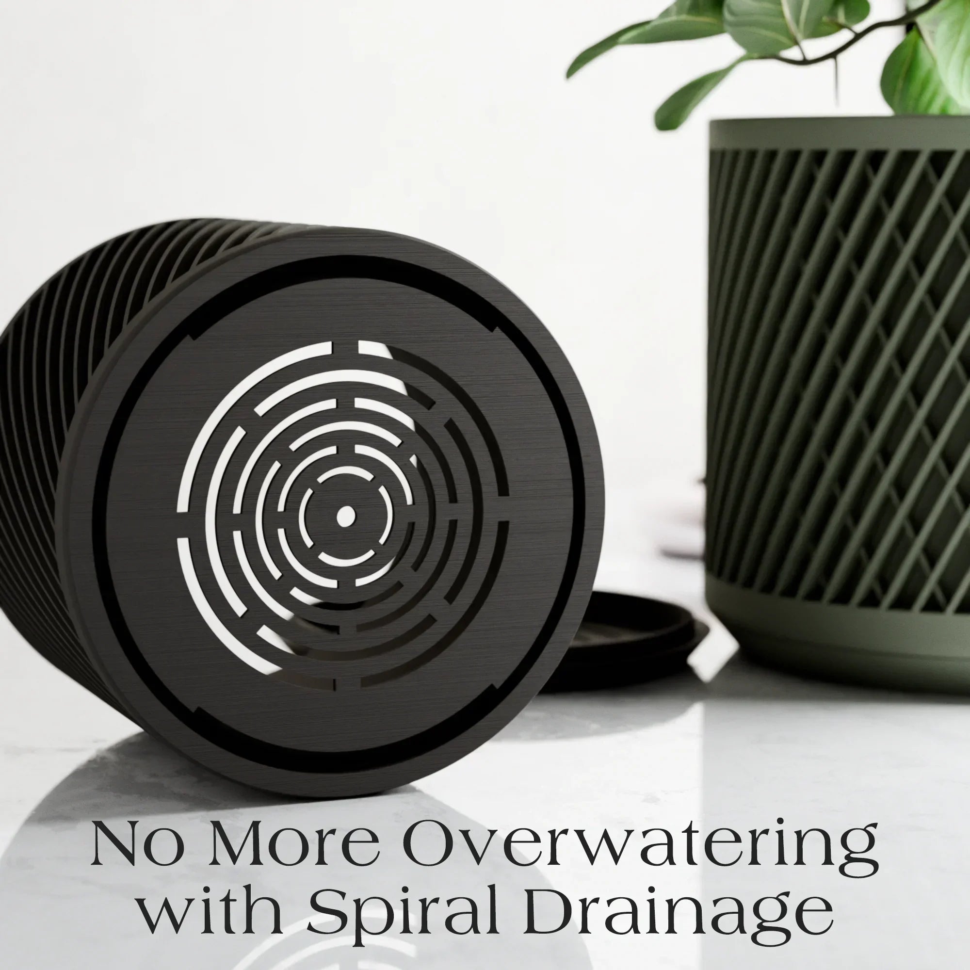 Ceramic Weave Planter with Multilayer Design and Earthy Tone, angled view - House Of Avana