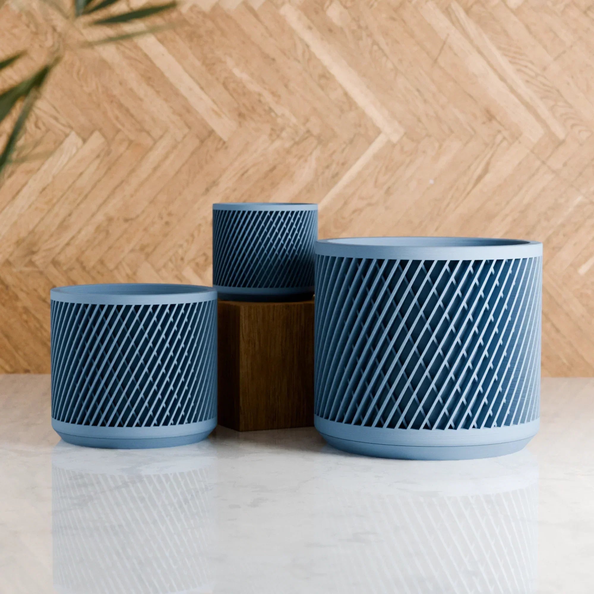 Ceramic Weave Planter with Multilayer Design and Earthy Tone, angled view - House Of Avana
