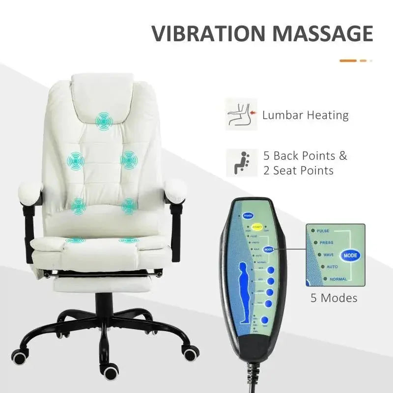 White 7 Mode Vibrating High Back Executive Massage Adjustable Office Chair