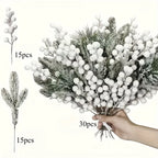 30pcs Winter White Frost Artificial Berries and Cedar Branches - Perfect Christmas Holiday Decor, Ideal for DIY Wreaths/Christmas Trees & Home/Outdoor Festive Arrangements (Halloween Thanksgiving), Christmas Tree Decorations, House Of Avana