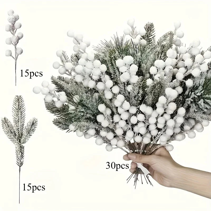 30pcs Winter White Frost Artificial Berries and Cedar Branches - Perfect Christmas Holiday Decor, Ideal for DIY Wreaths/Christmas Trees & Home/Outdoor Festive Arrangements (Halloween Thanksgiving), Christmas Tree Decorations, House Of Avana
