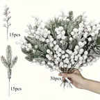 30pcs Winter White Frost Artificial Berries and Cedar Branches - Perfect Christmas Holiday Decor, Ideal for DIY Wreaths/Christmas Trees & Home/Outdoor Festive Arrangements (Halloween Thanksgiving), Christmas Tree Decorations, House Of Avana [[SKU:HOA-FLR-017]]