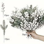 30pcs Winter White Frost Artificial Berries and Cedar Branches - Perfect Christmas Holiday Decor, Ideal for DIY Wreaths/Christmas Trees & Home/Outdoor Festive Arrangements (Halloween Thanksgiving), Christmas Tree Decorations, House Of Avana