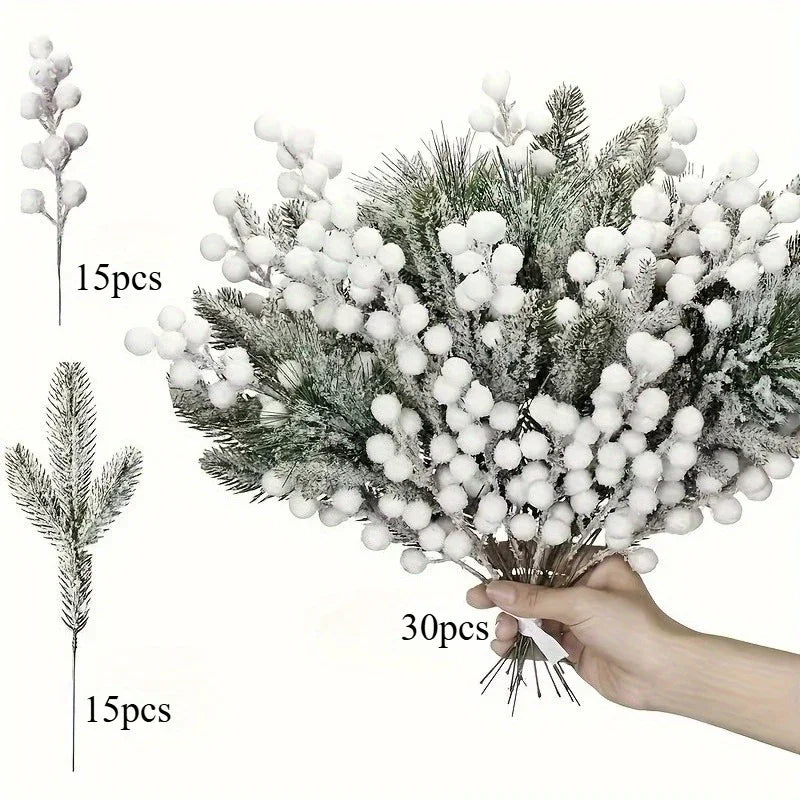 30pcs Winter White Frost Artificial Berries and Cedar Branches - Perfect Christmas Holiday Decor, Ideal for DIY Wreaths/Christmas Trees & Home/Outdoor Festive Arrangements (Halloween Thanksgiving), Christmas Tree Decorations, House Of Avana