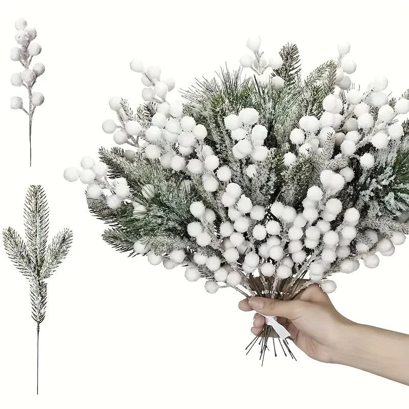 30pcs Winter White Frost Artificial Berries and Cedar Branches - Perfect Christmas Holiday Decor, Ideal for DIY Wreaths/Christmas Trees & Home/Outdoor Festive Arrangements (Halloween Thanksgiving), Christmas Tree Decorations, House Of Avana