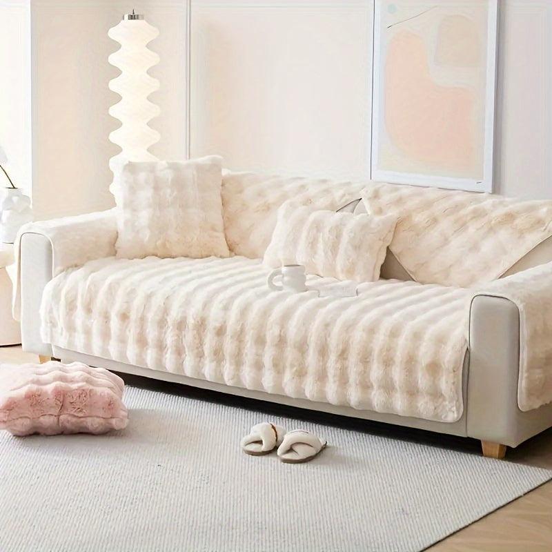 White Couch Slipcovers - Winter Warm Plush Soft Sofa Cover topspet