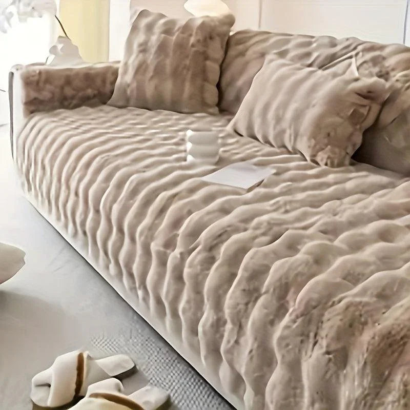 White Couch Slipcovers - Winter Warm Plush Soft Sofa Cover topspet