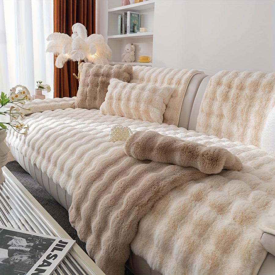 White Couch Slipcovers - Winter Warm Plush Soft Sofa Cover topspet