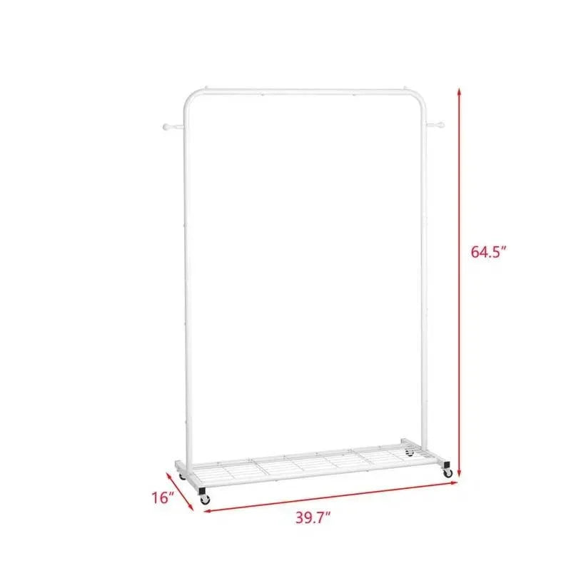White Modern Garment Rack Clothes Hanging Rod with Lockable Wheels