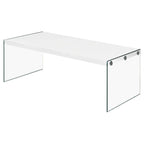 White Modern Rectangular Coffee Table with Tempered Glass Legs