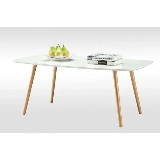 White Top Mid-Century Coffee Table with Solid Wood Legs