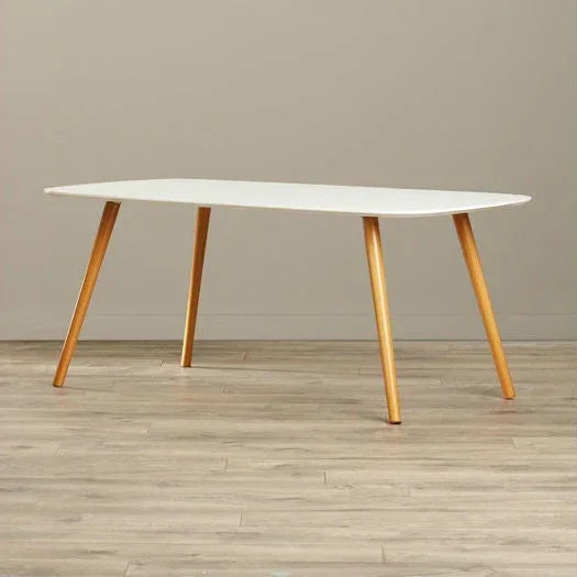 White Top Mid-Century Coffee Table with Solid Wood Legs