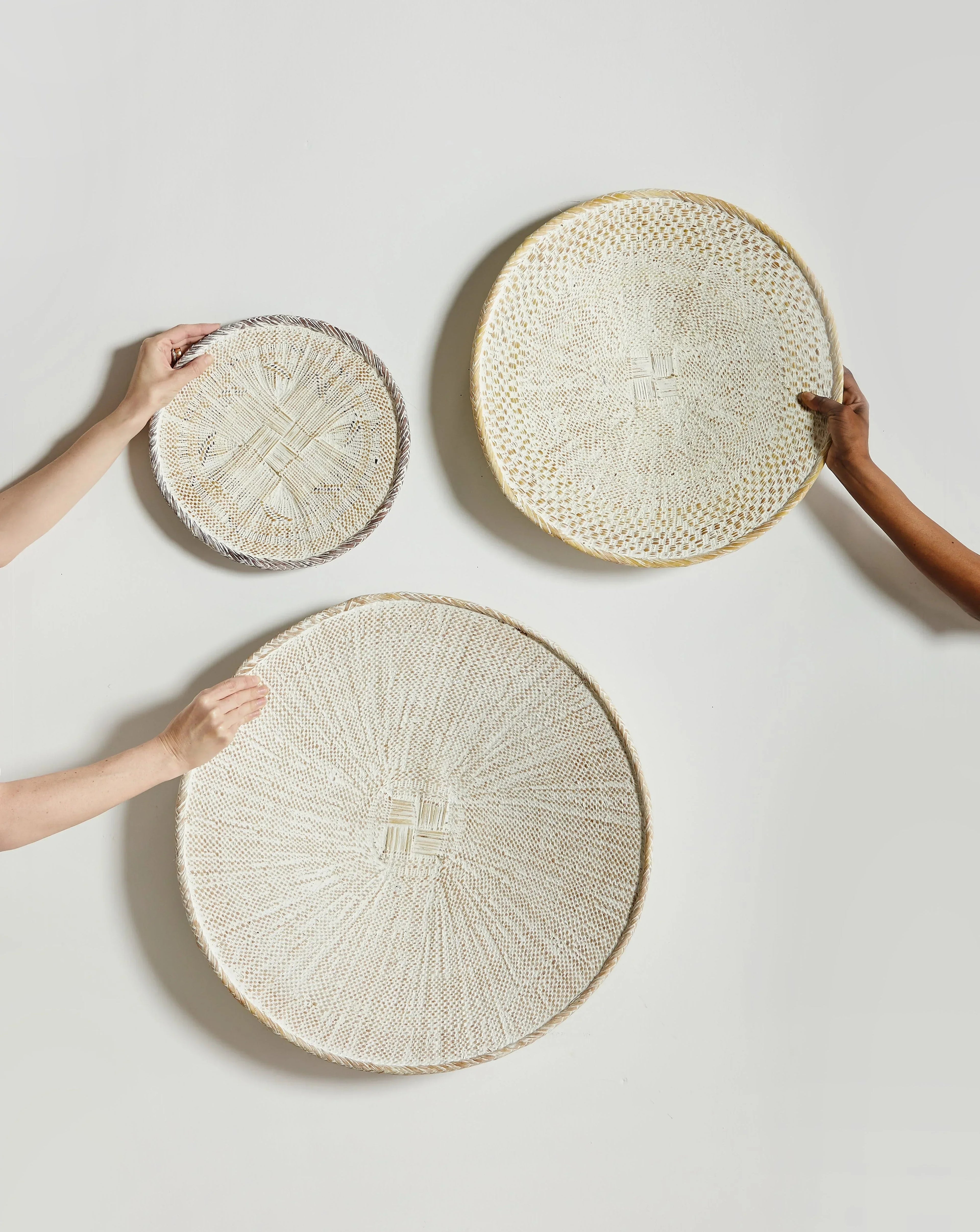 White Washed Handwoven Wall Basket, back view - House Of Avana