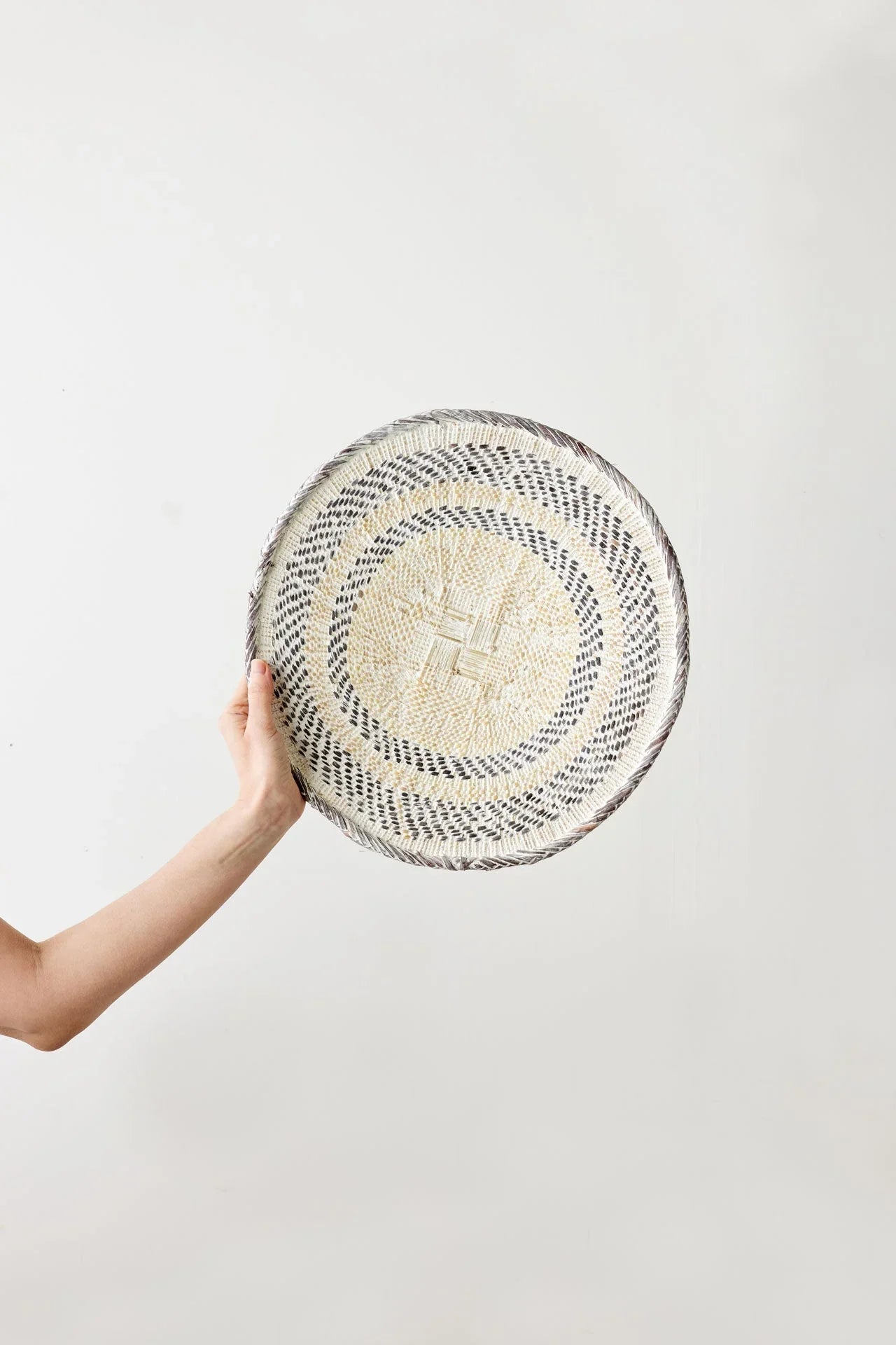 White Washed Handwoven Wall Basket, detail shot - House Of Avana