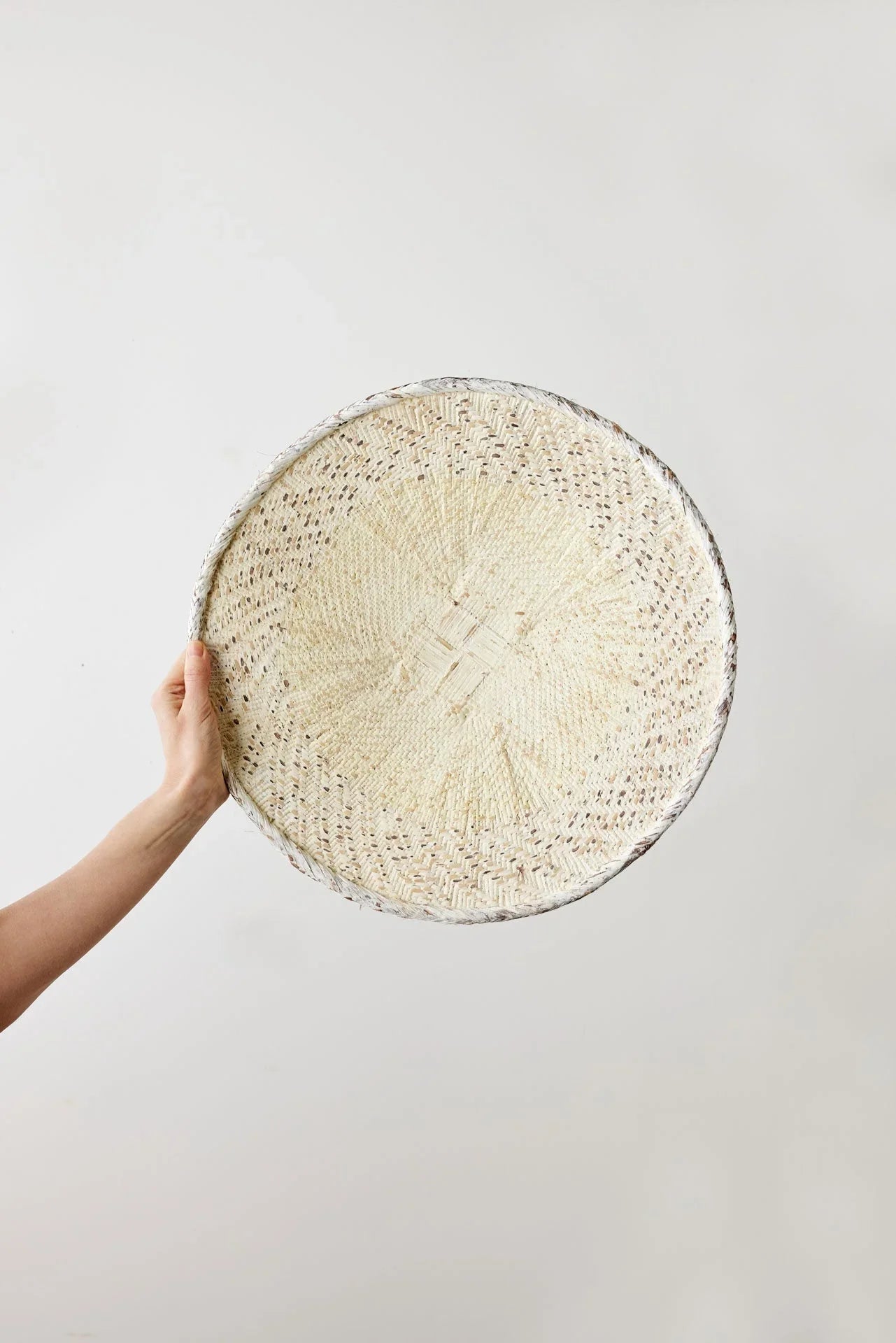 White Washed Handwoven Wall Basket, lifestyle image - House Of Avana