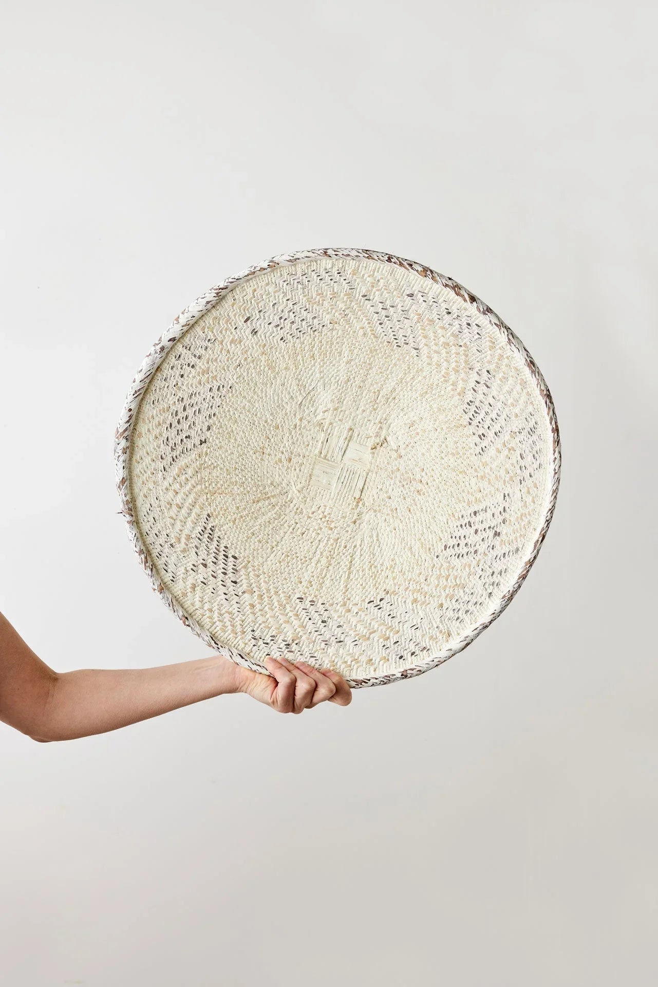 White Washed Handwoven Wall Basket, top view - House Of Avana