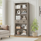Fultru 71.8" Tall White Bookshelf with Drawers & 5-tier Adjustable Shelves - Heavy-duty Modern Bookcase... - House Of Avana