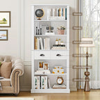 Fultru 71.8" Tall White Bookshelf with Drawers & 5-tier Adjustable Shelves - Heavy-duty Modern Bookcase... - House Of Avana [[SKU:HOA-BOK-008]]