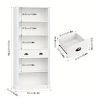 Fultru 71.8" Tall White Bookshelf with Drawers & 5-tier Adjustable Shelves - Heavy-duty Modern Bookcase... - House Of Avana