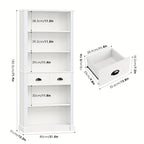 Fultru 71.8" Tall White Bookshelf with Drawers & 5-tier Adjustable Shelves - Heavy-duty Modern Bookcase... - House Of Avana [[SKU:HOA-BOK-008]]