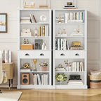 Fultru 71.8" Tall White Bookshelf with Drawers & 5-tier Adjustable Shelves - Heavy-duty Modern Bookcase... - House Of Avana [[SKU:HOA-BOK-008]]