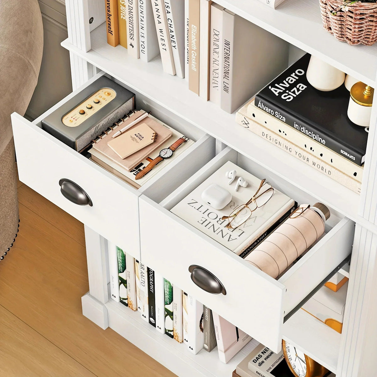 Fultru 71.8" Tall White Bookshelf with Drawers & 5-tier Adjustable Shelves - Heavy-duty Modern Bookcase... - House Of Avana [[SKU:HOA-BOK-008]]