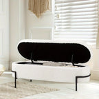 [Modern Boucle Storage Bench] 52" Extra-Long Boucle Storage Bench | Upholstered Teddy Ottoman with Hidden Compartment, Modern Non-Wood Freestanding Design for Bedroom, Entryway, Living Room (White) House Of Avana