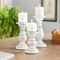 Retro White Wooden Candle Holder 3 Pieces House Of Avana