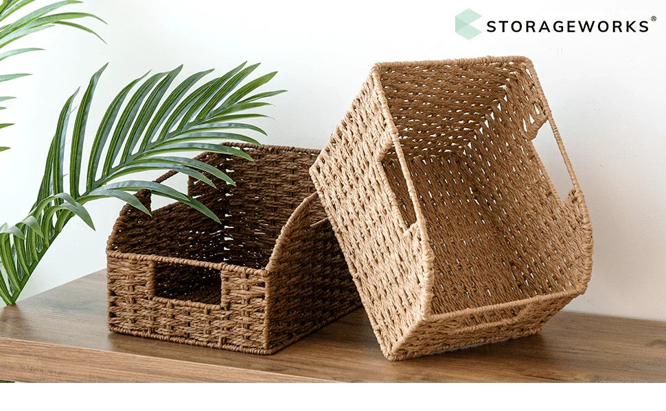 [2 Pack Wicker Storage Baskets] 2 Pack Wicker Storage Baskets for Organizing | Pantry Organizers and Storage, Shelf Baskets for Pantry Shelves House Of Avana