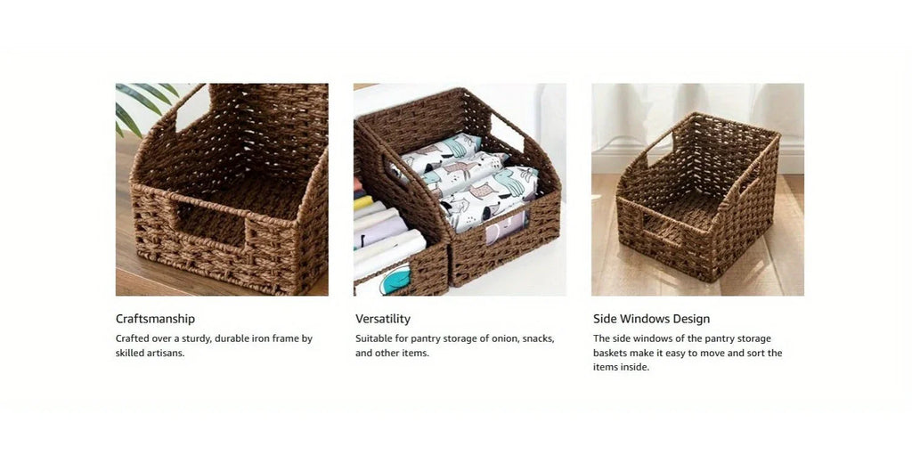 [2 Pack Wicker Storage Baskets] 2 Pack Wicker Storage Baskets for Organizing | Pantry Organizers and Storage, Shelf Baskets for Pantry Shelves House Of Avana