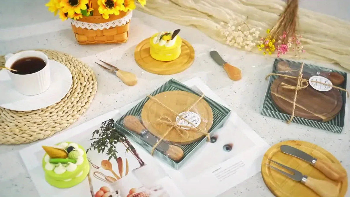 12 Sets Bridal Shower Baby Prizes Cheese Board Set Wood Round Mini Charcuterie Board with Knives And Forks Bulk Thank You Tags with Bridal Shower Gift Box for Guests Wedding Party Halloween Christmas House Of Avana [[SKU:HOA-GFT-010]]