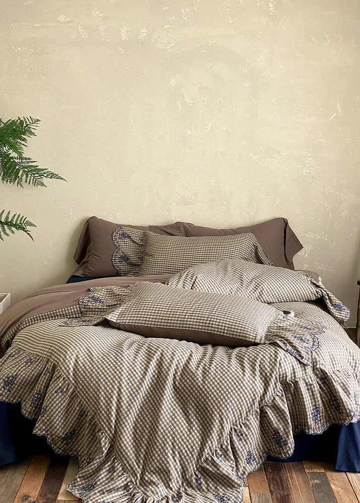 Willa Retro Double Gauze Gingham Bedding Set / Brown Ever Lasting
