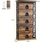 71 Inch Industrial 6-tier Bookcase - Sturdy Wood & Metal X-pattern Design, 75lb Capacity Shelves, Easy... - House Of Avana [[SKU:HOA-BOK-014]]