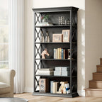 71 Inch Industrial 6-tier Bookcase - Sturdy Wood & Metal X-pattern Design, 75lb Capacity Shelves, Easy... - House Of Avana