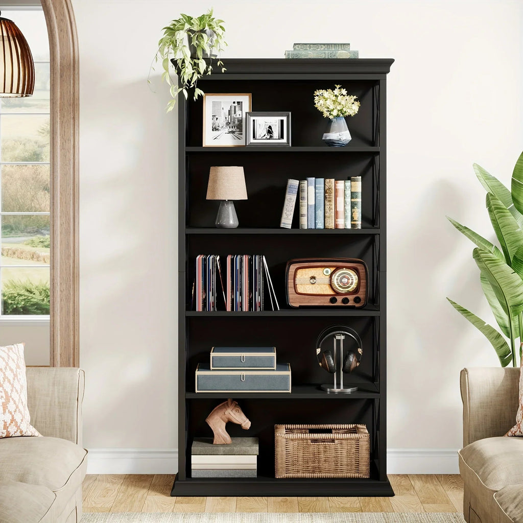 71 Inch Industrial 6-tier Bookcase - Sturdy Wood & Metal X-pattern Design, 75lb Capacity Shelves, Easy... - House Of Avana [[SKU:HOA-BOK-014]]