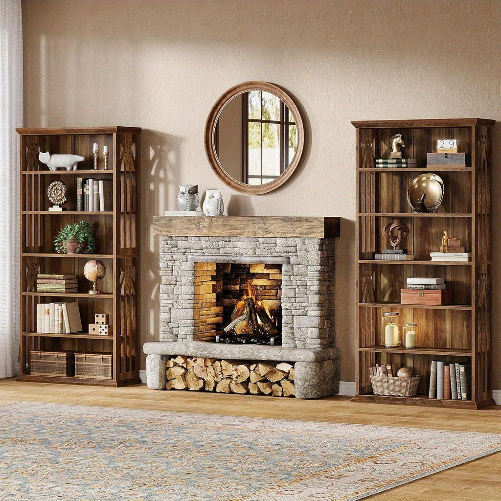 [Large Bookcase] Large 75-Inch Tall Bookcase | 6-Tier Bookshelf, Freestanding Wood Display Shelves for Living Room, Home Office, Bedroom - Brown House Of Avana [[SKU:HOA-BOK-013]]