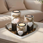 S White Wooden Candlestick Set with Heart Tray & Tea Light Holders - Rustic Farmhouse Candle Holders... - House Of Avana [[SKU:HOA-CAN-036]]