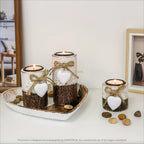 S White Wooden Candlestick Set with Heart Tray & Tea Light Holders - Rustic Farmhouse Candle Holders... - House Of Avana [[SKU:HOA-CAN-036]]