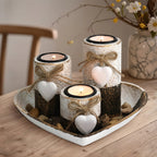 S White Wooden Candlestick Set with Heart Tray & Tea Light Holders - Rustic Farmhouse Candle Holders... - House Of Avana [[SKU:HOA-CAN-036]]