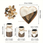 S White Wooden Candlestick Set with Heart Tray & Tea Light Holders - Rustic Farmhouse Candle Holders... - House Of Avana [[SKU:HOA-CAN-036]]