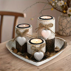 S White Wooden Candlestick Set with Heart Tray & Tea Light Holders - Rustic Farmhouse Candle Holders... - House Of Avana [[SKU:HOA-CAN-036]]