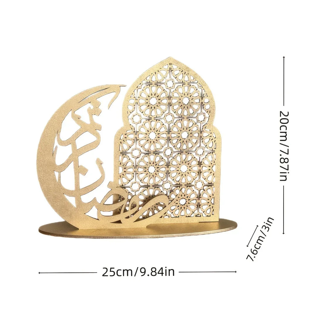 Wood Decorative Sign - Traditional Wooden Tabletop Eid Decoration