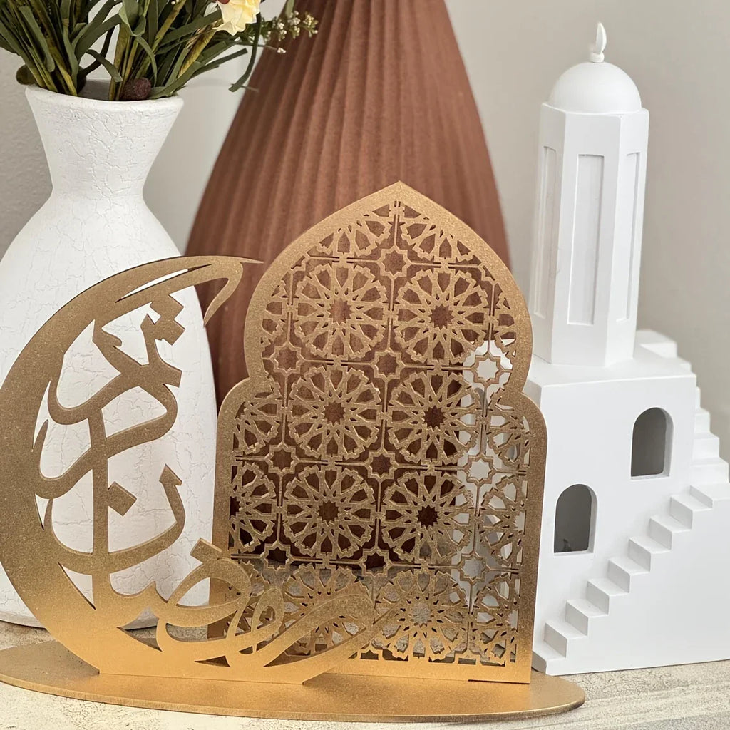 Wood Decorative Sign - Traditional Wooden Tabletop Eid Decoration