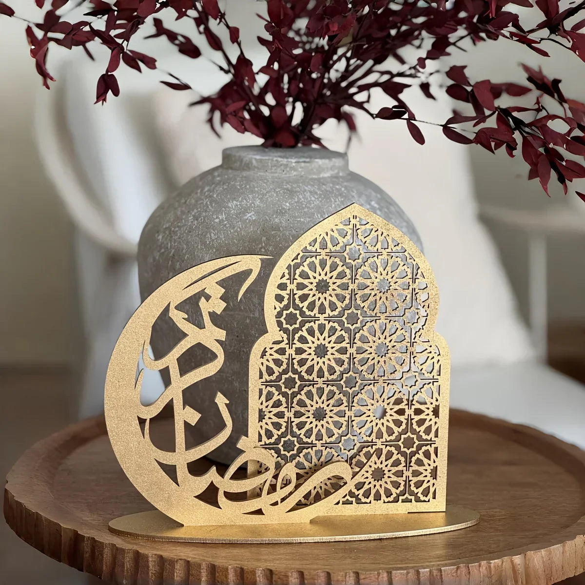 Wood Decorative Sign - Traditional Wooden Tabletop Eid Decoration