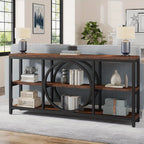 70.9 Inch Sofa Console Table, Extra Long Narrow Entryway Tables with Tier Wood Storage Shelves Metal... - House Of Avana