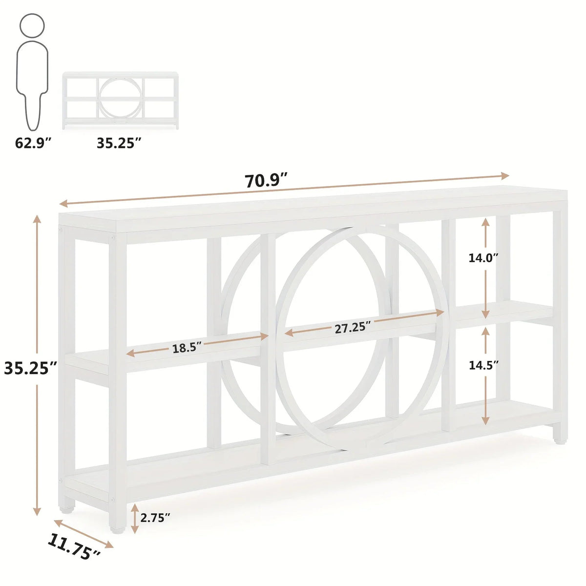 70.9 Inch Sofa Console Table, Extra Long Narrow Entryway Tables with Tier Wood Storage Shelves Metal... - House Of Avana [[SKU:HOA-SOF-010]]