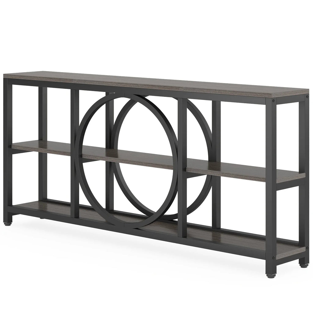 70.9 Inch Sofa Console Table, Extra Long Narrow Entryway Tables with Tier Wood Storage Shelves Metal... - House Of Avana [[SKU:HOA-SOF-010]]