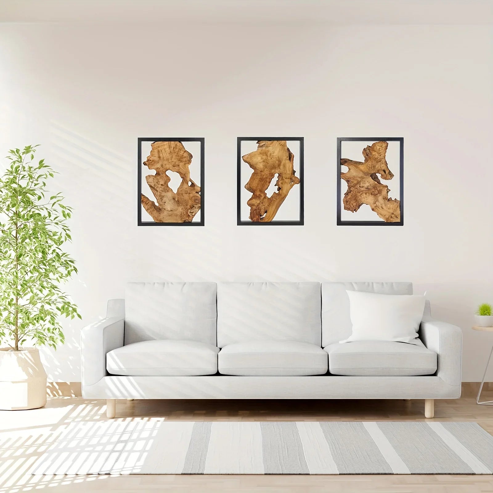 Wood Wall Decor, Handmade Natural Wood Panels with Unique Hanging Style, angled view - House Of Avana